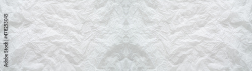 Valokuva 白いティッシュペーパーの皺のテクスチャー。薄い紙の横に長いパノラマの背景素材。