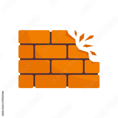 Demolition brick wall icon flat isolated vector