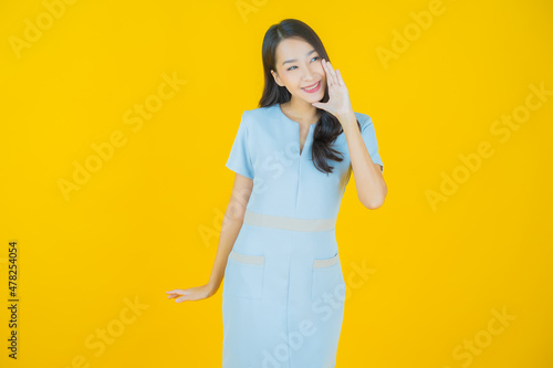 Portrait beautiful young asian woman smile with action