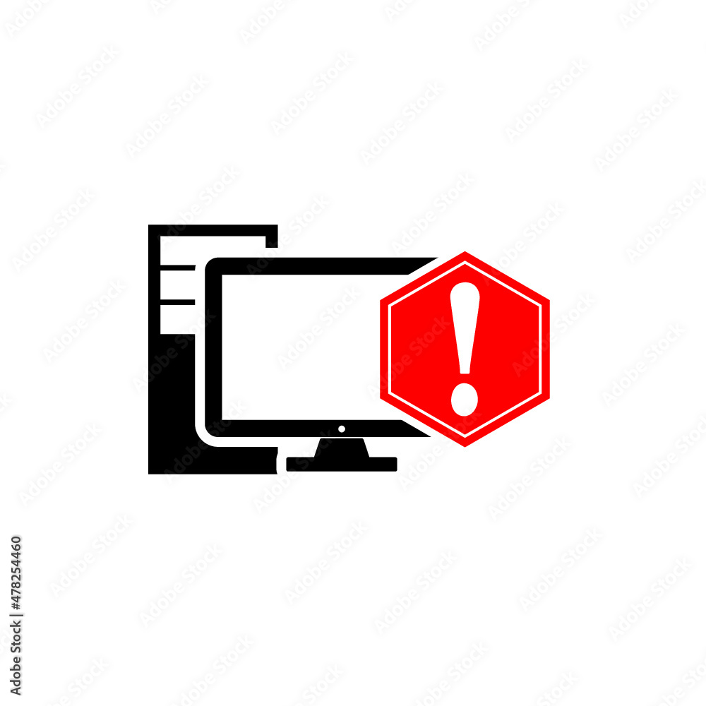 Computer with exclamation mark icon. Warning concept isolated on white background
