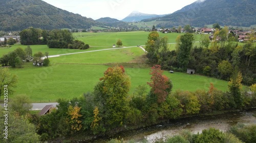 Drone shot of the beautiful landscape of ruhpolding in bavaria
