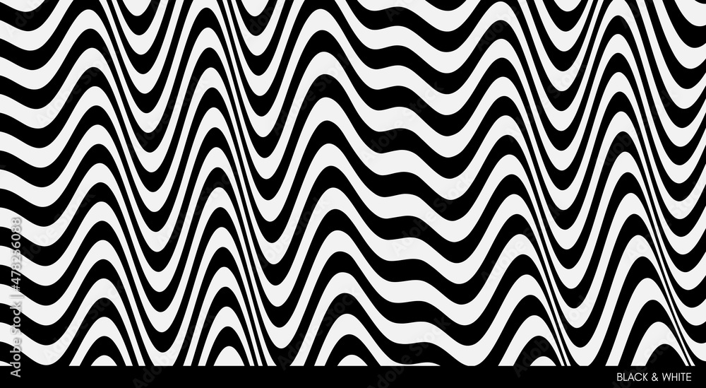 Black and white design. Pattern with optical illusion. Abstract striped background. Vector illustration. Black and white design. Pattern with optical illusion. Abstract striped background. Vector illustration.
