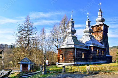Orthodox  wooden church in Leszczyny, Low Beskids (Beskid Niski), Poland
