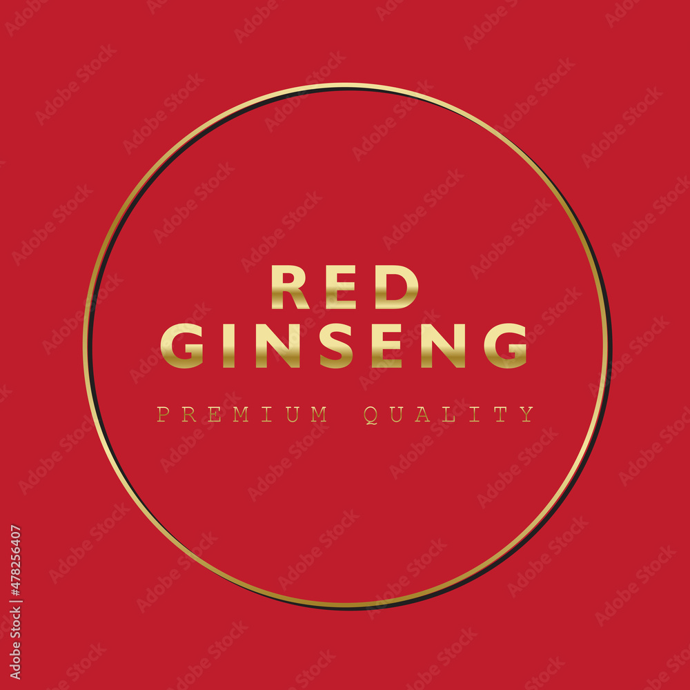 Korean or Chinese red ginseng root, Text label in Korean cultivated ginseng. Ginseng symbol for Korean cosmetics, Chinese medicine, food products, tea packages. Ginseng logo. Vector illustration Korean or Chinese red ginseng root, Text label in Korean cultivated ginseng. Ginseng symbol for Korean cosmetics, Chinese medicine, food products, tea packages. Ginseng logo. Vector illustration