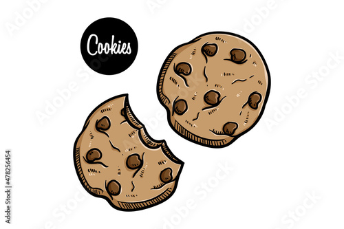 hand drawn cookies on white background