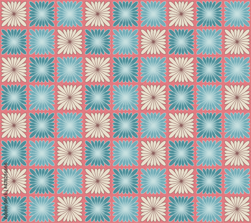 Japanese Flower Square Mosaic Vector Seamless Pattern Japanese Flower Square Mosaic Vector Seamless Pattern