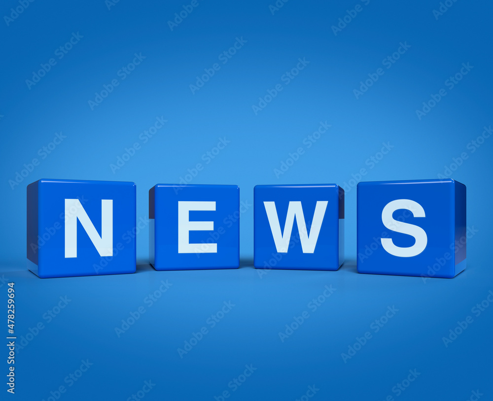 3d rendering, illustration of NEWS letter on block cubes on light blue background, Business communication concept 3d rendering, illustration of NEWS letter on block cubes on light blue background, Business communication concept