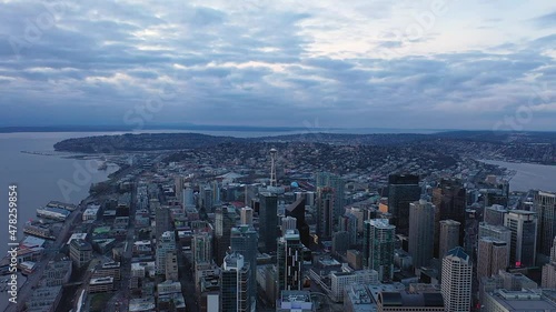 Wallpaper Mural Aerial view of Seattle with the Puget Sound on the left and Lake Union on the right. Torontodigital.ca