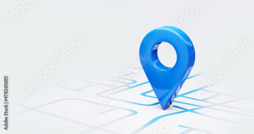 Tela Blue location 3d icon marker or route gps position navigator sign and travel navigation pin road map pointer symbol isolated on white street address background with point direction discovery tracking