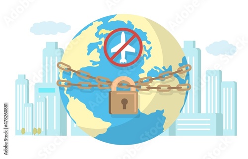 Closed country borders due to global coronavirus pandemic, vector illustration. Avoid travel. Quarantine restrictions.