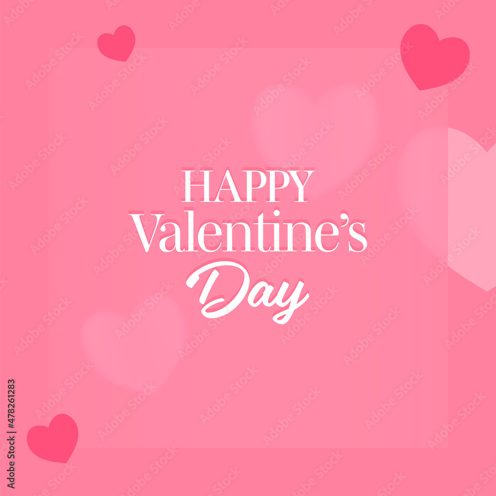 Happy Valentine's Day Font With Hearts On Pink Background.