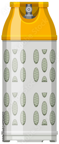 High cylinder, canister with fuel, storage for gas. Metal tank with liquefied compressed petroleum, propane. Pressurized gas cylinder, storage with tap for substance release vector illustration
