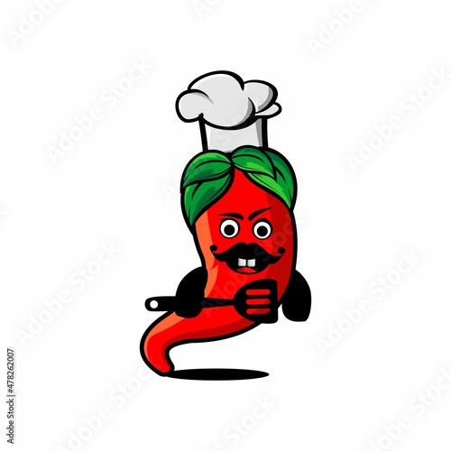 red chili cartoon chef illustration vector