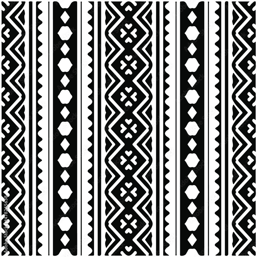 Seamless ethnic pattern color black and white.Can be used in fabric design for clothes, accessories; decorative paper, wrapping, background, wallpaper, Vector illustration. Seamless ethnic pattern color black and white.Can be used in fabric design for clothes, accessories; decorative paper, wrapping, background, wallpaper, Vector illustration.