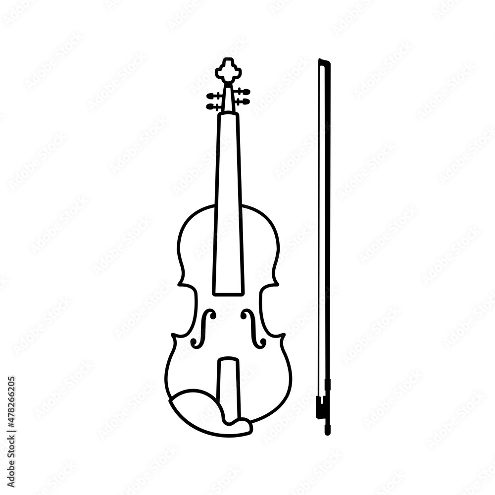 Fototapeta premium Violin with bow vector isolated on white background