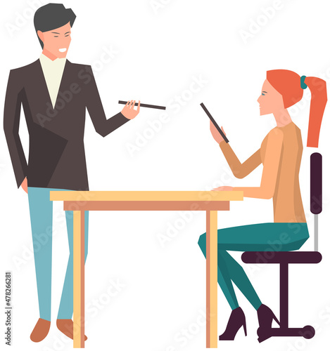 Businesspeople have project strategy planning meeting. Teamwork with business plan, creating new creative project. Meeting to discuss starting business. Colleagues discussing work in entrepreneurship