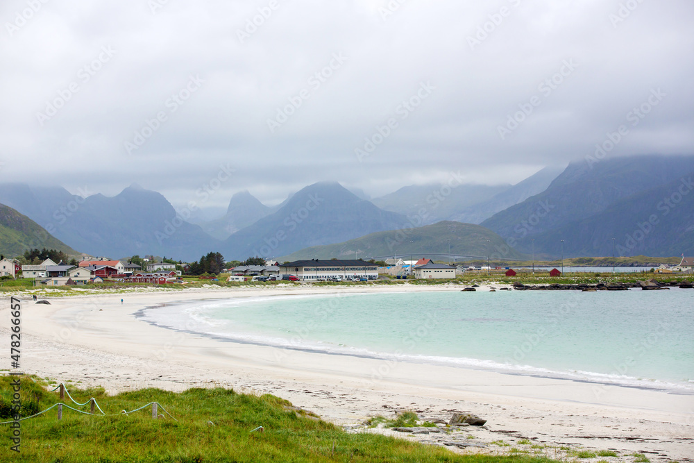 Scenery beach in Lofoten, Norway during summer