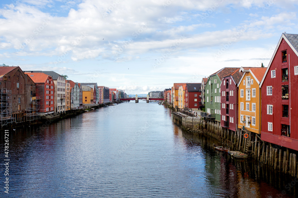 Beautiful cityscape of the city of Trondheim, Norway during summer