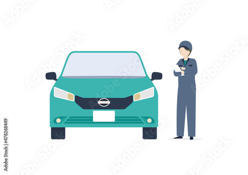 自動車と整備士の男性のイラスト素材｜mayucolor02