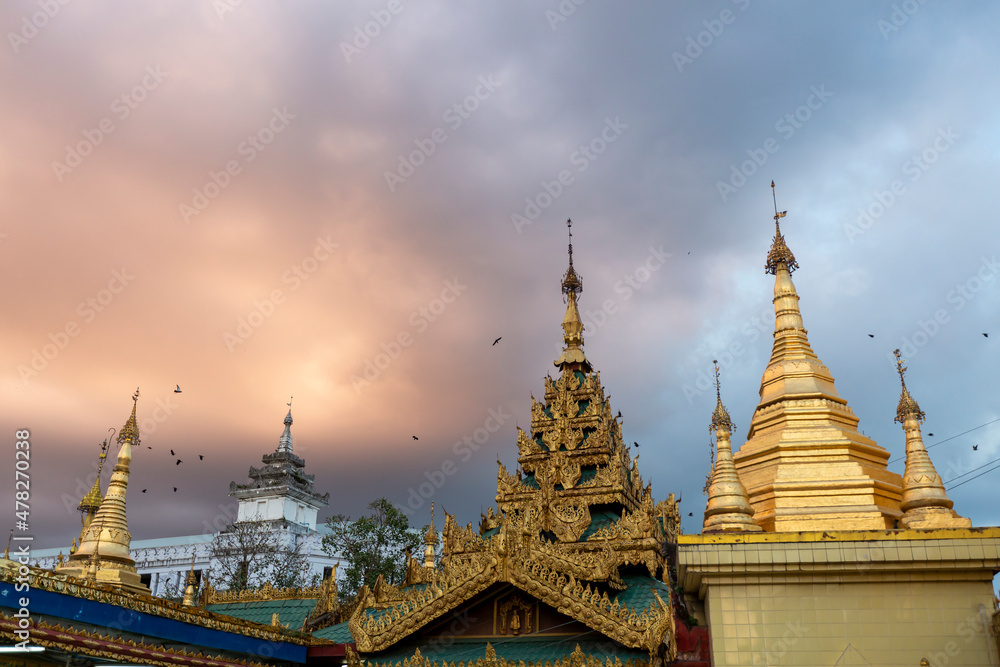 Yangon, Myanmar, November 12, 2016: religious belief places, pagodas and daily living spaces