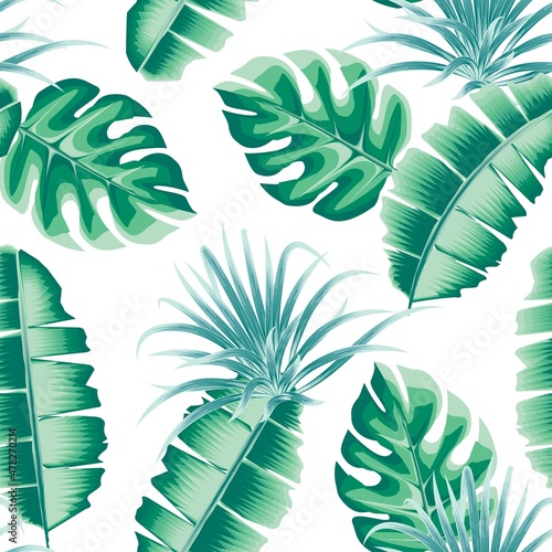 banana leaves seamless pattern with monstra leaf on with background. tropical background. tropical seamless pattern. summer background