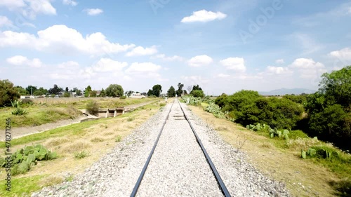 Frontal view of railroad track with drone in mexico photo