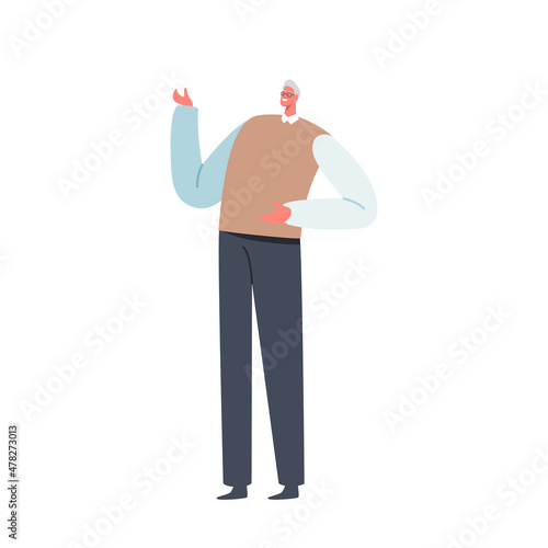 Single Mature Male Character Wear Knit Vest, T-shirt and Trousers Isolated on White Background. Senior Business Man