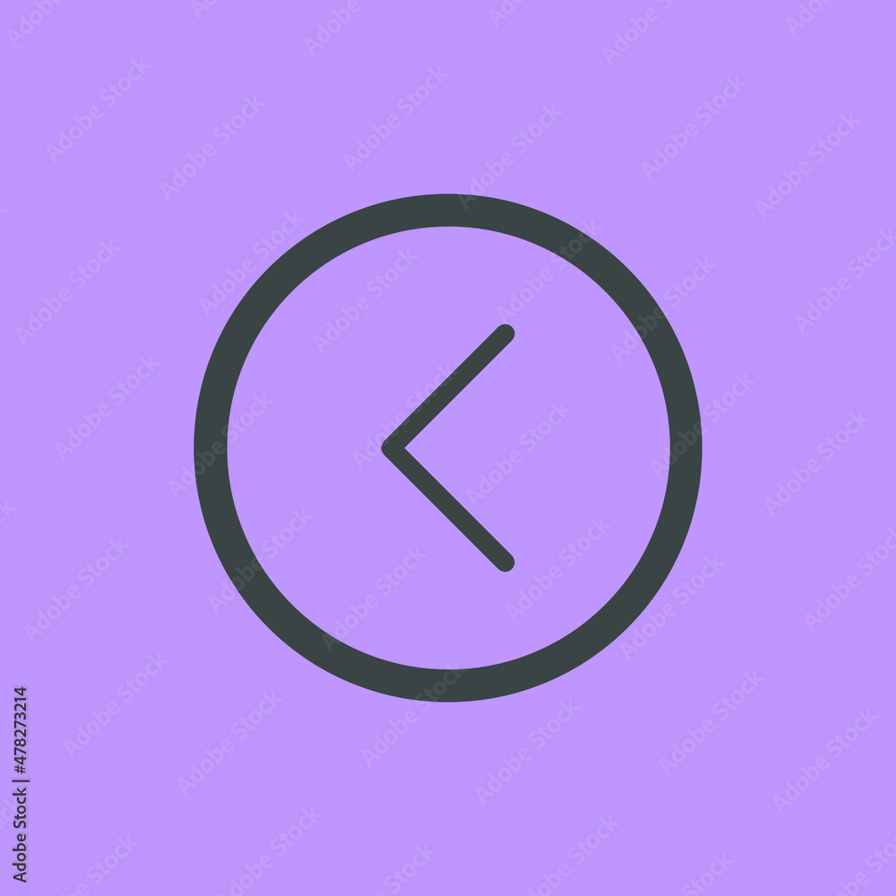 Left Arrow Icon. Left arrow icon vector in trendy flat style. Left arrow icon image, Left arrow icon in circle isolated on purple background Left Arrow Icon. Left arrow icon vector in trendy flat style. Left arrow icon image, Left arrow icon in circle isolated on purple background