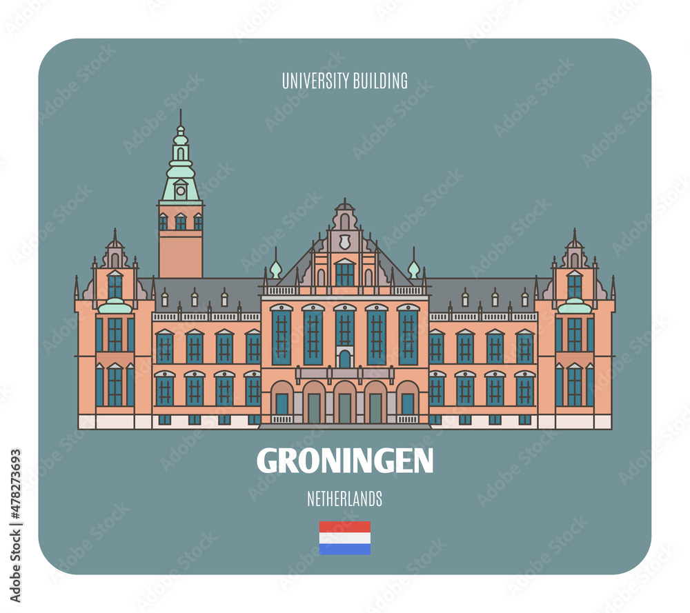University Building in Groningen, Netherlands. Architectural symbols of European cities