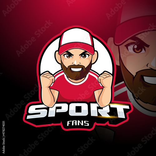 Bearded sport fans with hat mascot cartoon vector illustration