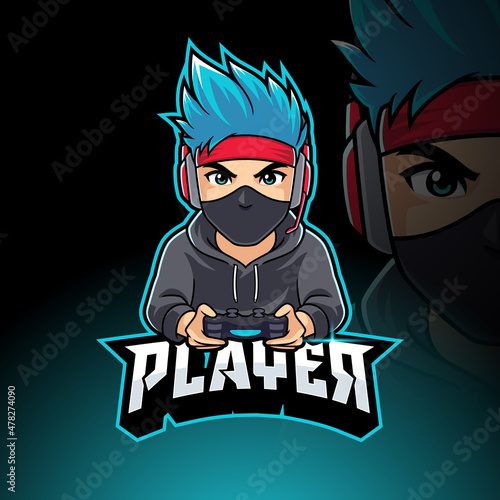 Masked gamer boy with hoodie mascot Logo template for gaming streamer, emblem or esport team