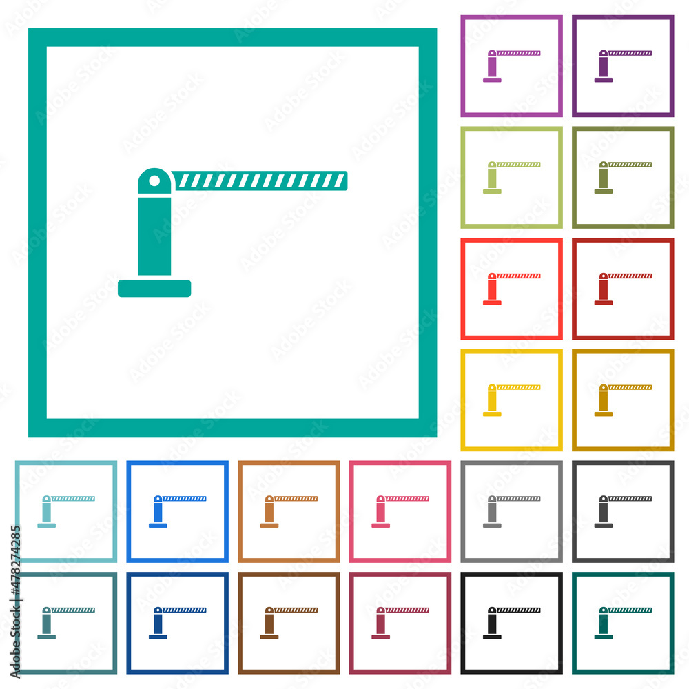 Closed barrier flat color icons with quadrant frames Closed barrier flat color icons with quadrant frames