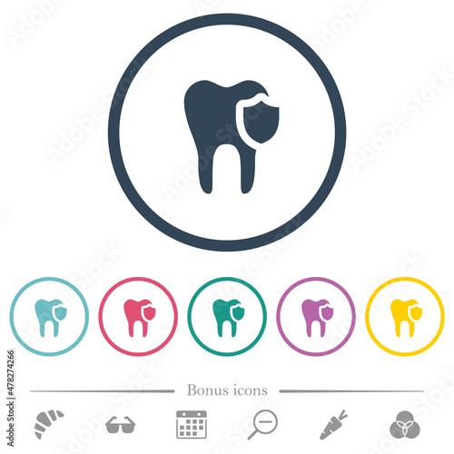 Dental protection flat color icons in round outlines