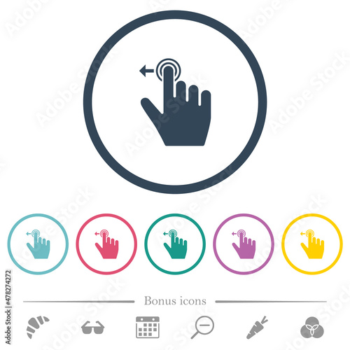 Right handed slide left gesture flat color icons in round outlines