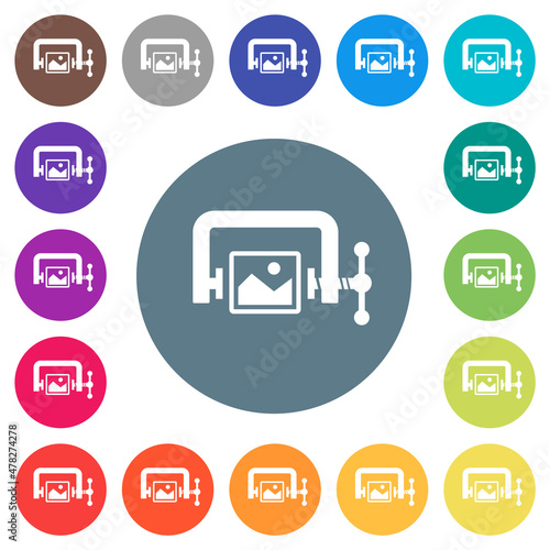 Image compression solid flat white icons on round color backgrounds
