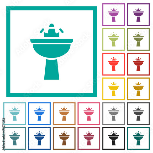 Sink flat color icons with quadrant frames