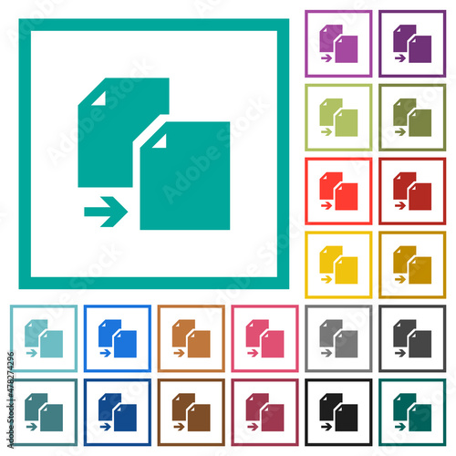 Copy document solid flat color icons with quadrant frames