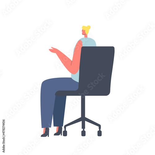 Lecture Participant, Student or Businesswoman Sitting on Chair Back View, Woman Listen Lecture, Take Part in Negotiation
