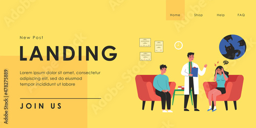 Patient with schizophrenia at psychiatrist office. Woman with mental disorder, confused medical professional flat vector illustration. Mental health, psychology concept for banner, website design
