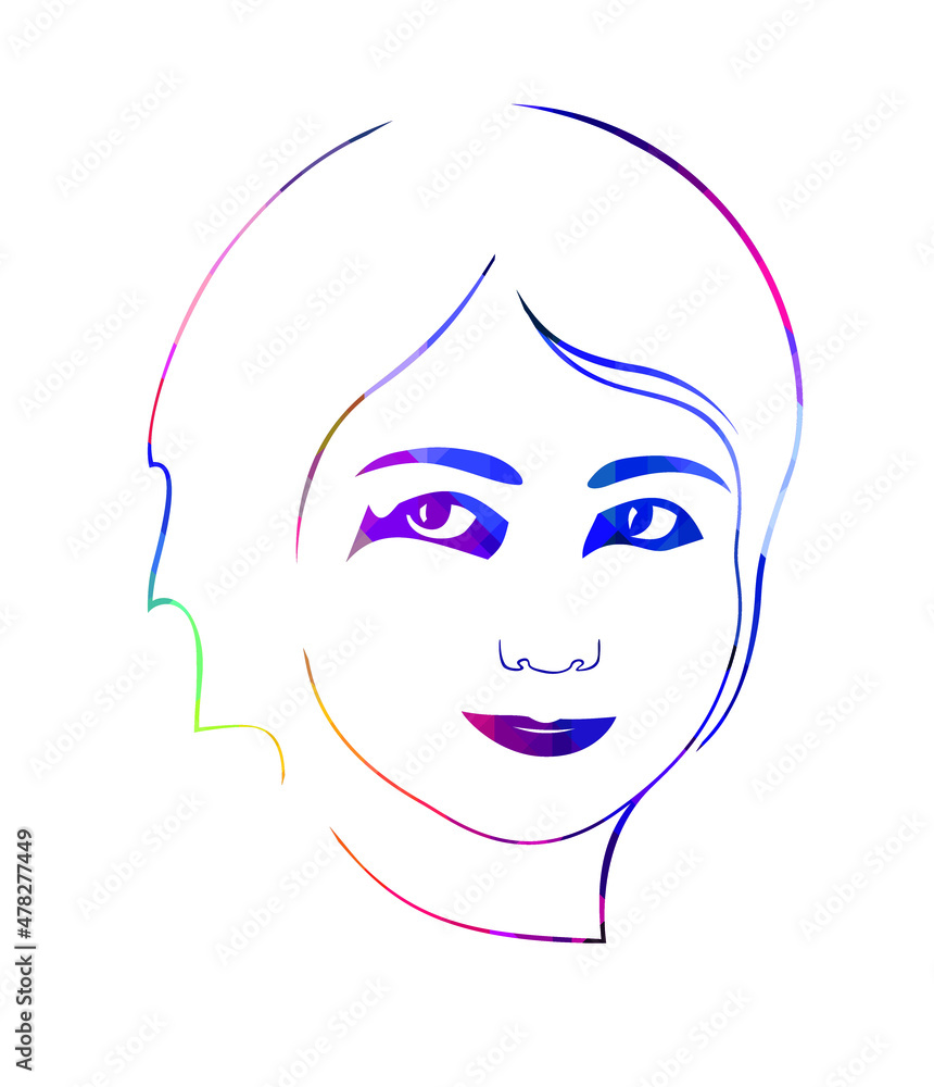 Drawn linear portrait of a smiling teenage girl on a white background. Multicolored simple vector sketch. Drawn linear portrait of a smiling teenage girl on a white background. Multicolored simple vector sketch.