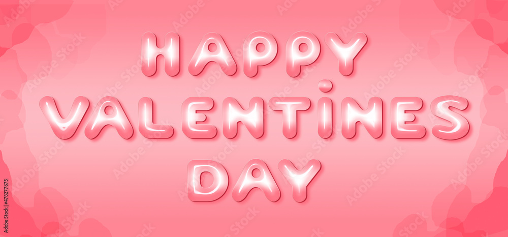 3d illustration with glass text of 14t February happy Valentine's day wish card and poster