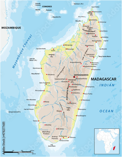 vector map of the East African island nation of Madagascar