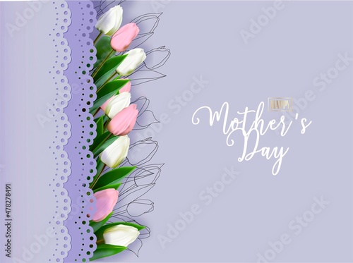 Mothers day on very peri background. Modern greeting poster. Invitation card, banner. Spring wedding invitation. Holiday greeting card design. Postcard design. Spring bouquet.fashion color of 2022.