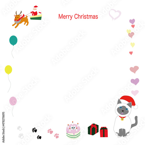 christmas card with siamese cat and santa claus