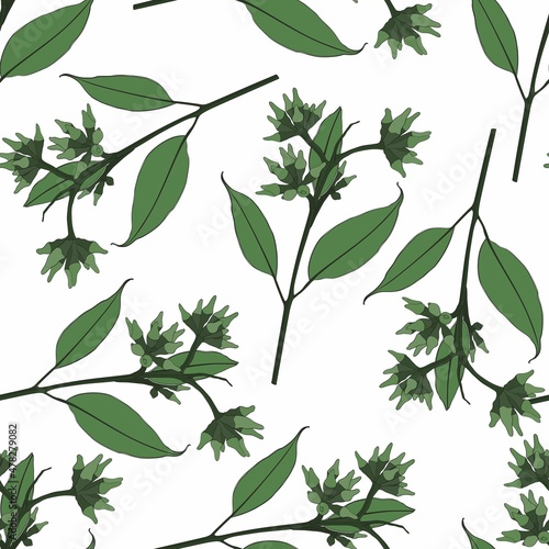 Floral seamless pattern with eucalyptus branches. Delicate  background for fabrics  clothes  linen  printing on stationery  web. Eucalyptus leaves on white background.