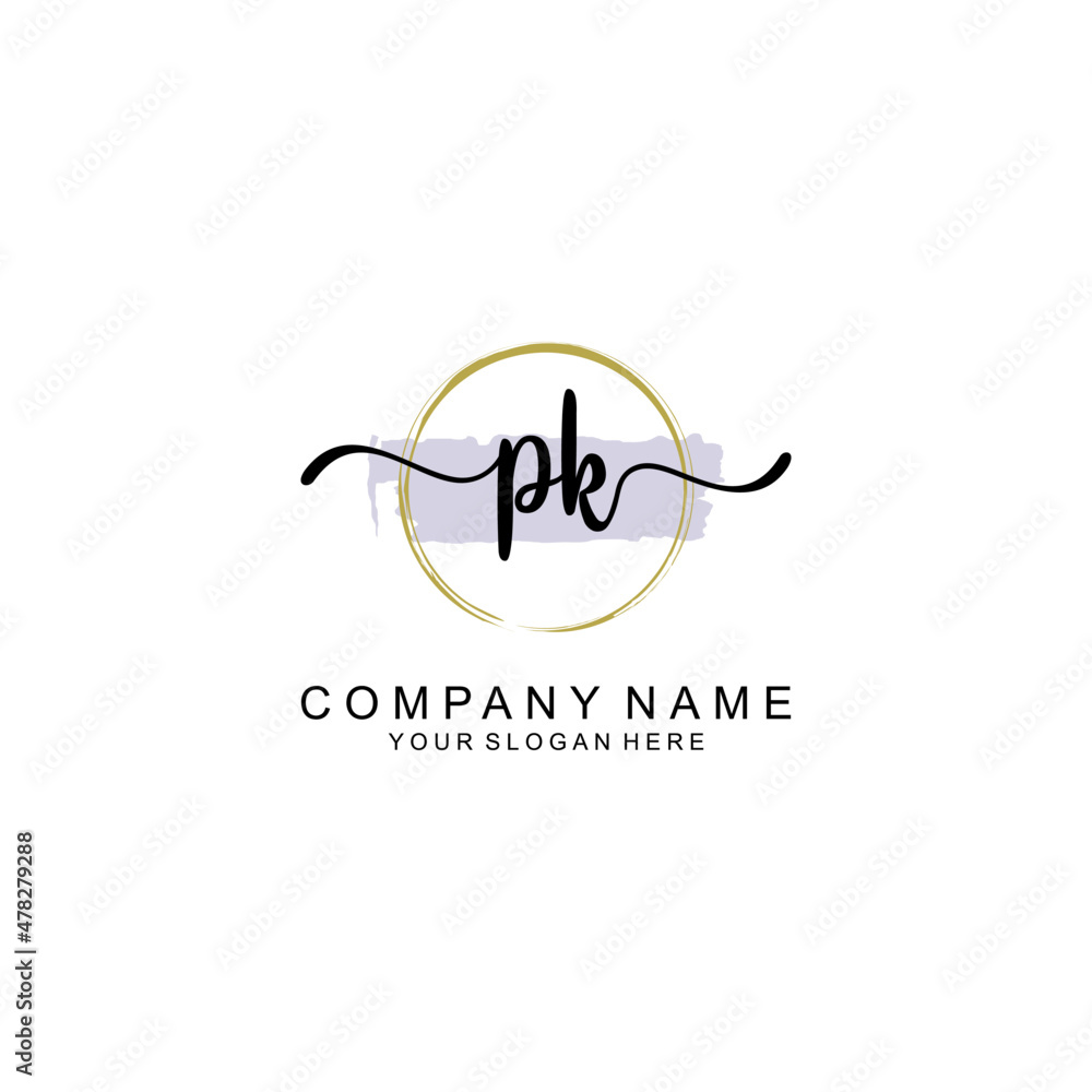 PK Initial handwriting logo with circle hand drawn template vector