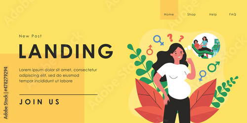 Pregnant woman guessing sex of unborn child. Flat vector illustration. Young mother wondering gender of baby, thinking about ultrasound procedure. Pregnancy, childbirth, motherhood, medicine concept