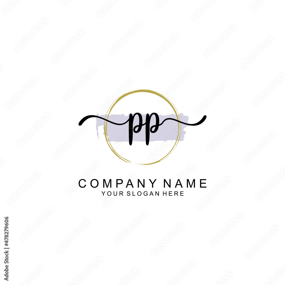 PP Initial handwriting logo with circle hand drawn template vector