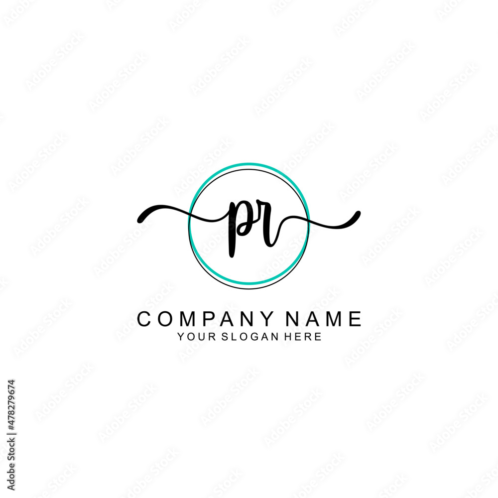 PR Initial handwriting logo with circle hand drawn template vector