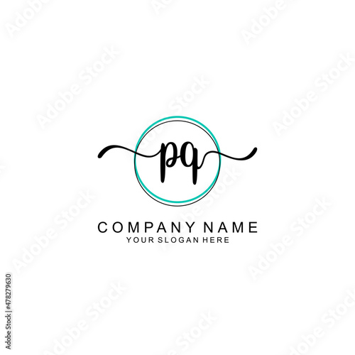 PQ Initial handwriting logo with circle hand drawn template vector